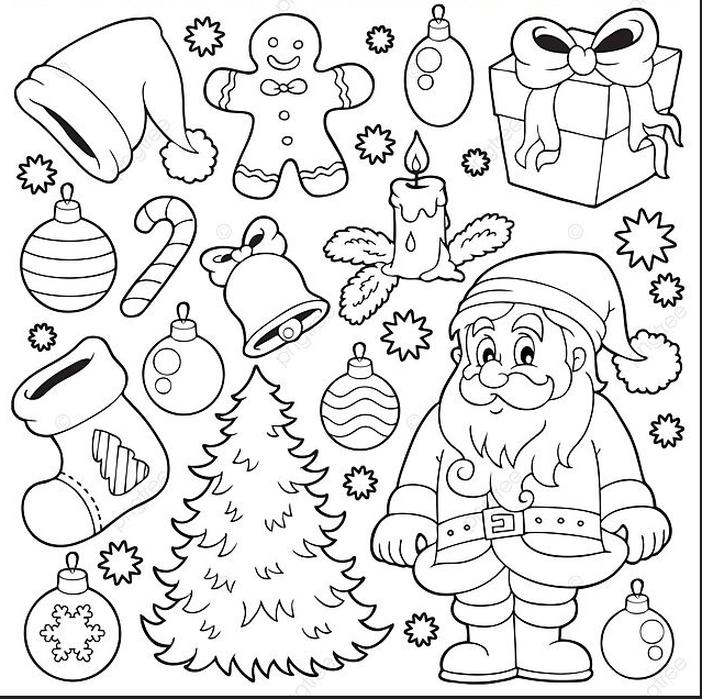 サンタクロースとクリスマスアイテムの塗り絵セット｜無料ダウンロードで楽しく学ぼう