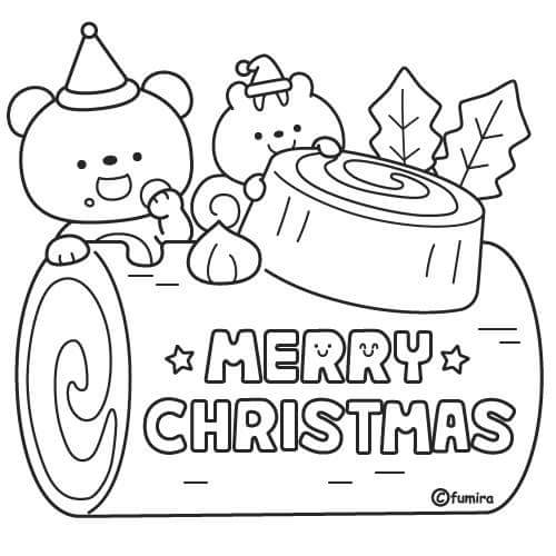 クリスマスケーキとかわいい動物の塗り絵。無料でダウンロードしてぬり絵を楽しんでください