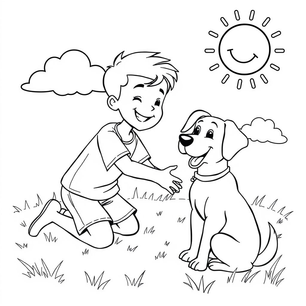 犬と少年をテーマにした楽しい塗り絵アイデア