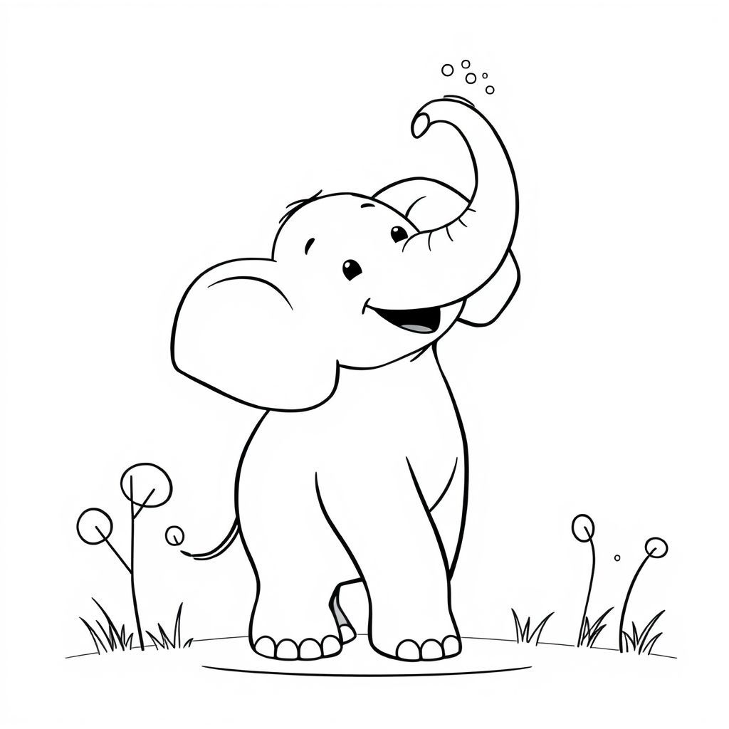 象は鼻を使って水を吹きかける塗り絵の楽しさ