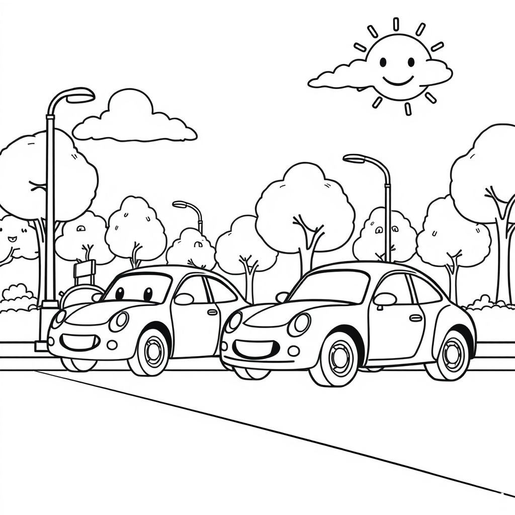 通りの車をテーマにした楽しい塗り絵アイデア