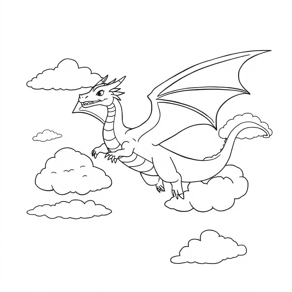 ドラゴンが飛んでいます。塗り絵で楽しむ幻想的な世界