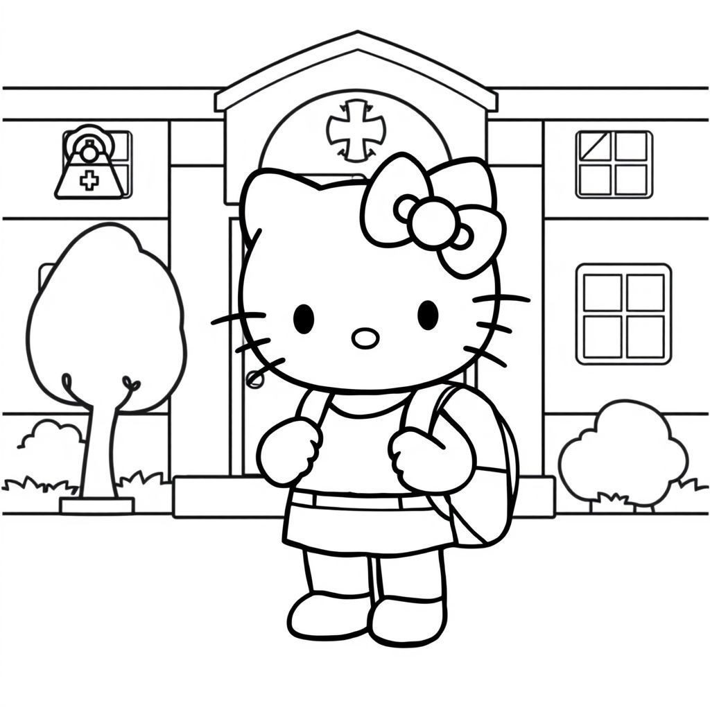 ハローキティは学校に行きます。楽しい塗り絵アイデアとトレンド
