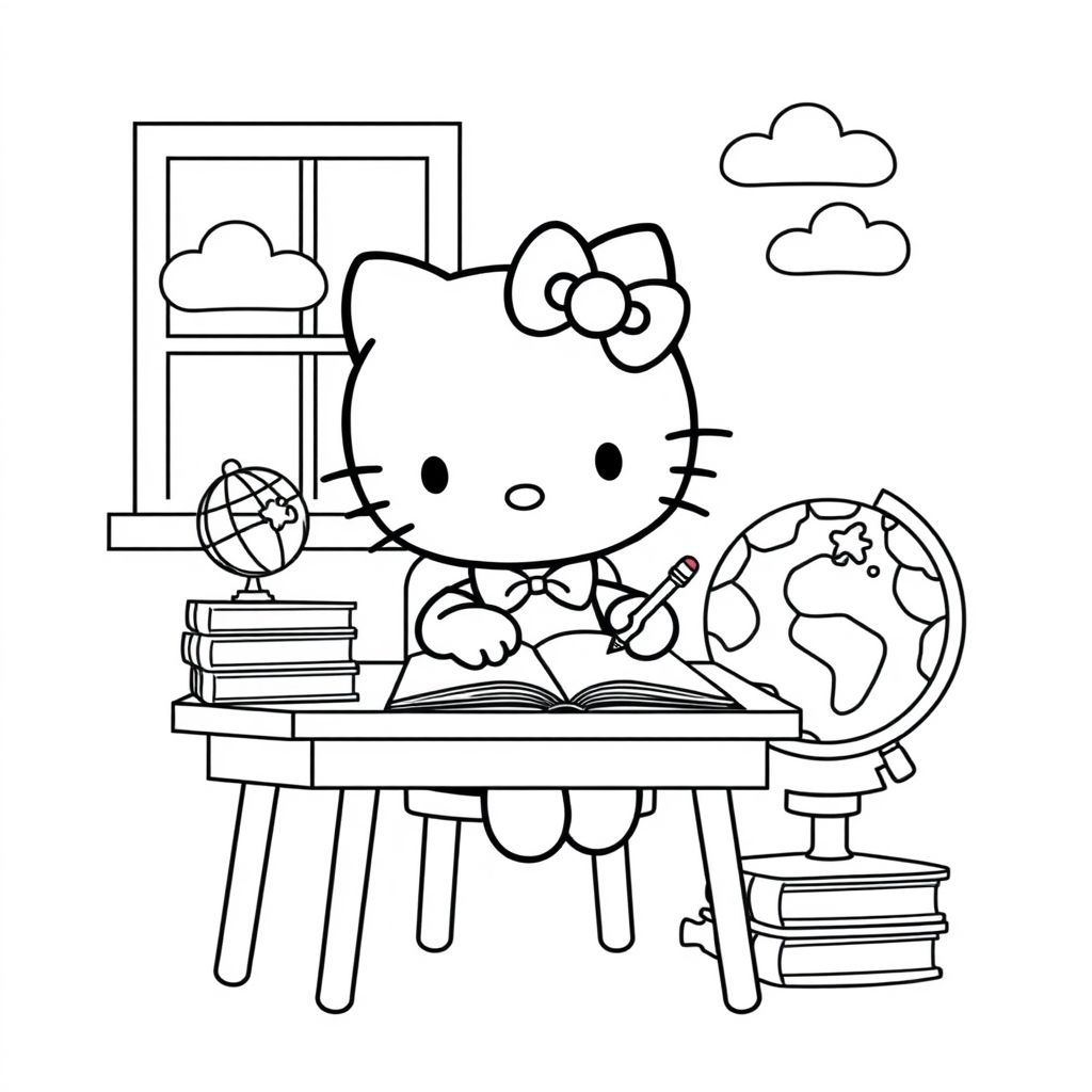 ハローキティは勉強しています！楽しい塗り絵アイデア
