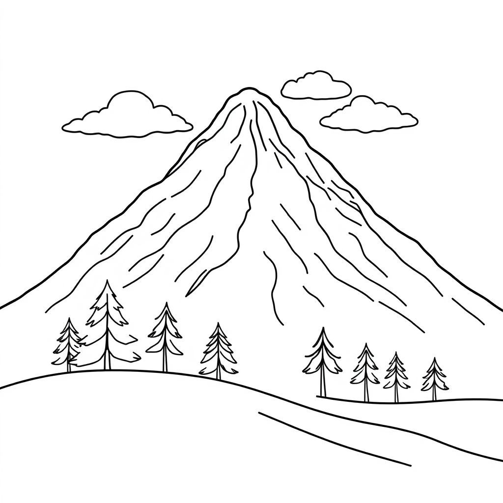 山は冬の雪に覆われています - 塗り絵で楽しむ自然の美