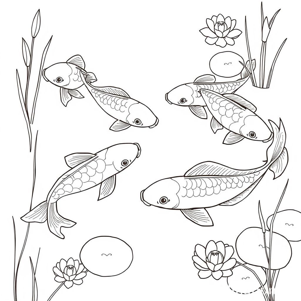 鯉 (Koi) の学校が泳いでいる塗り絵アイデアと楽しみ方