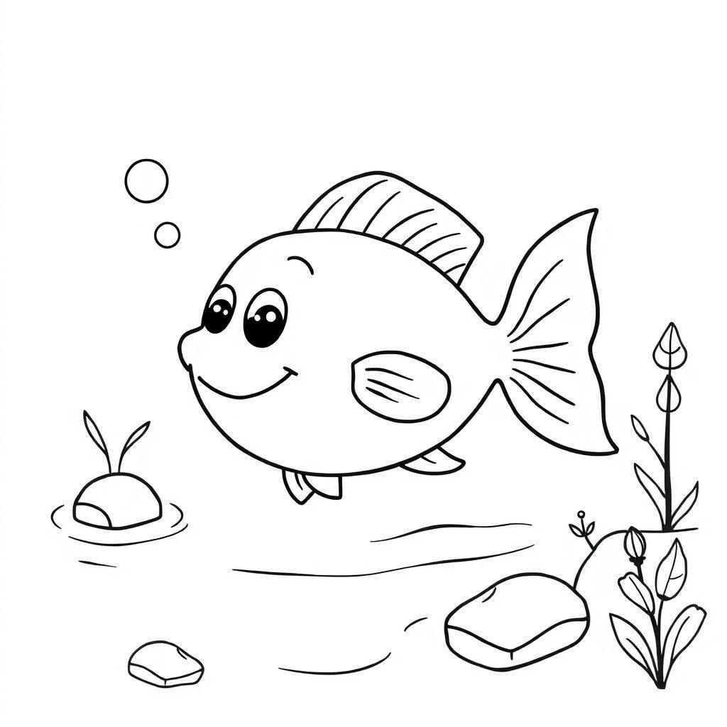 魚は川を泳いでいます。魅力的な塗り絵アイデア