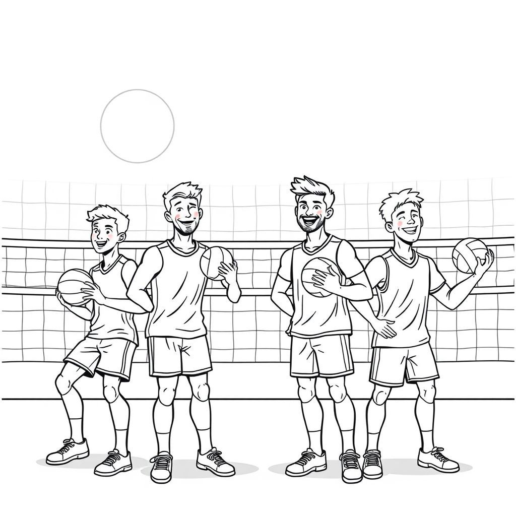 ハンサムな男子バレーボールチームの塗り絵アイデアと楽しみ方