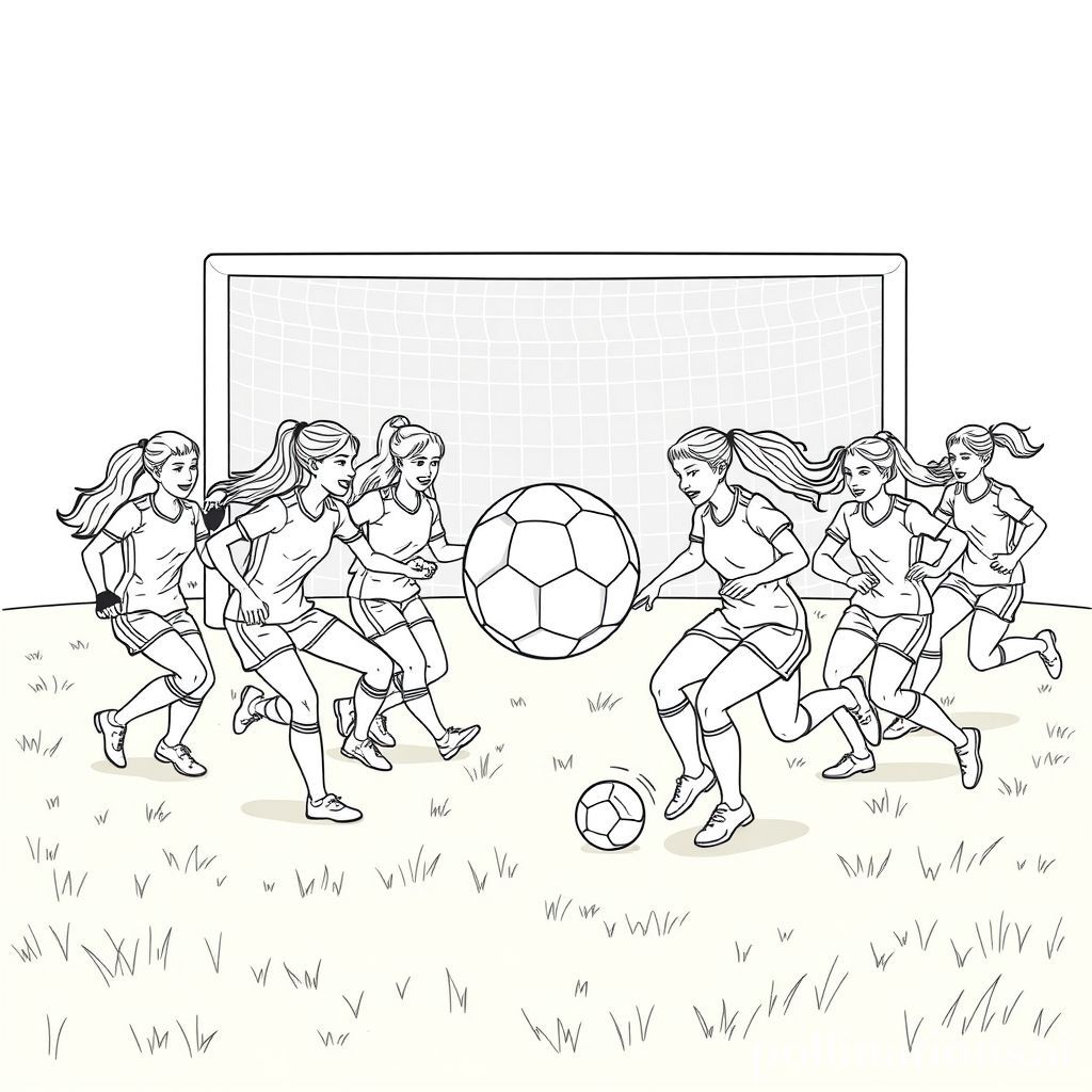 女子サッカーチームの塗り絵アイデア - フットボールを楽しもう