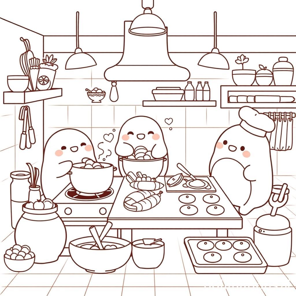 すみっコぐらしは料理を学んでいます。楽しい塗り絵アイデア