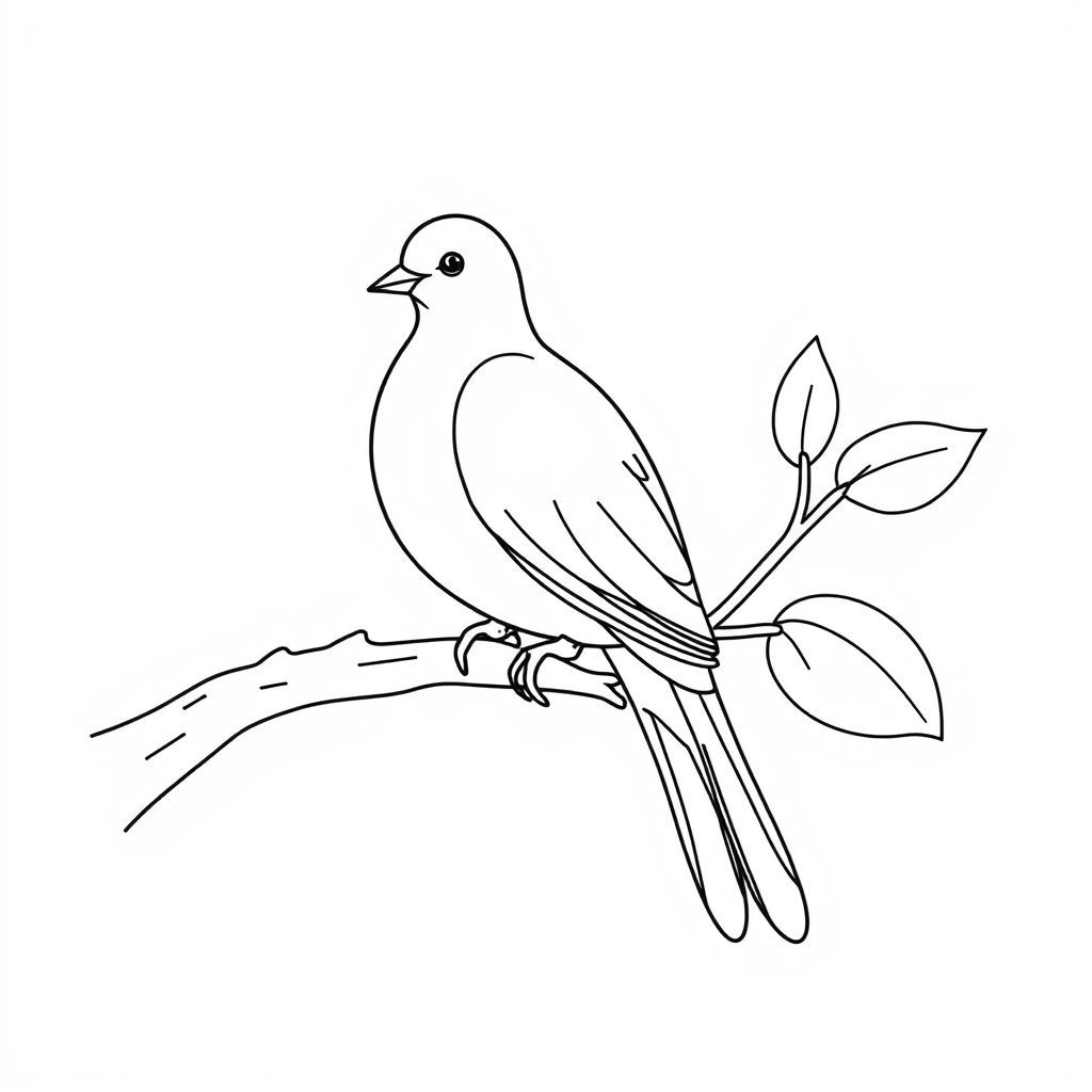 鳩が枝に止まっています。癒しの塗り絵アート