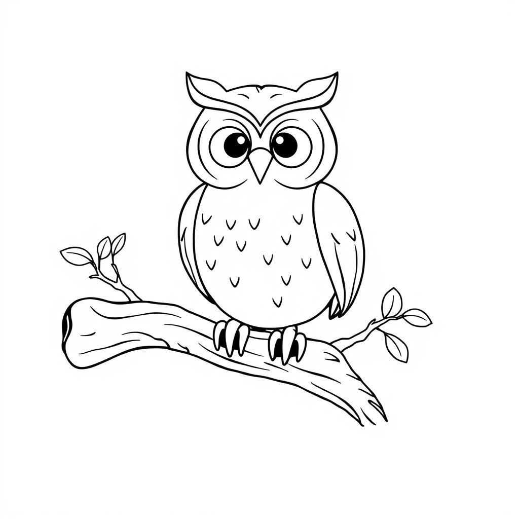 フクロウが枝に止まっています - 人気の塗り絵アイデア