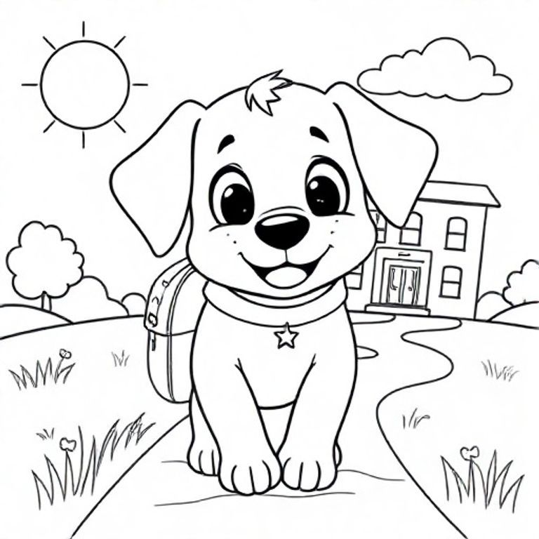 子犬は学校に行きます - 楽しい塗り絵アイデアとテーマ