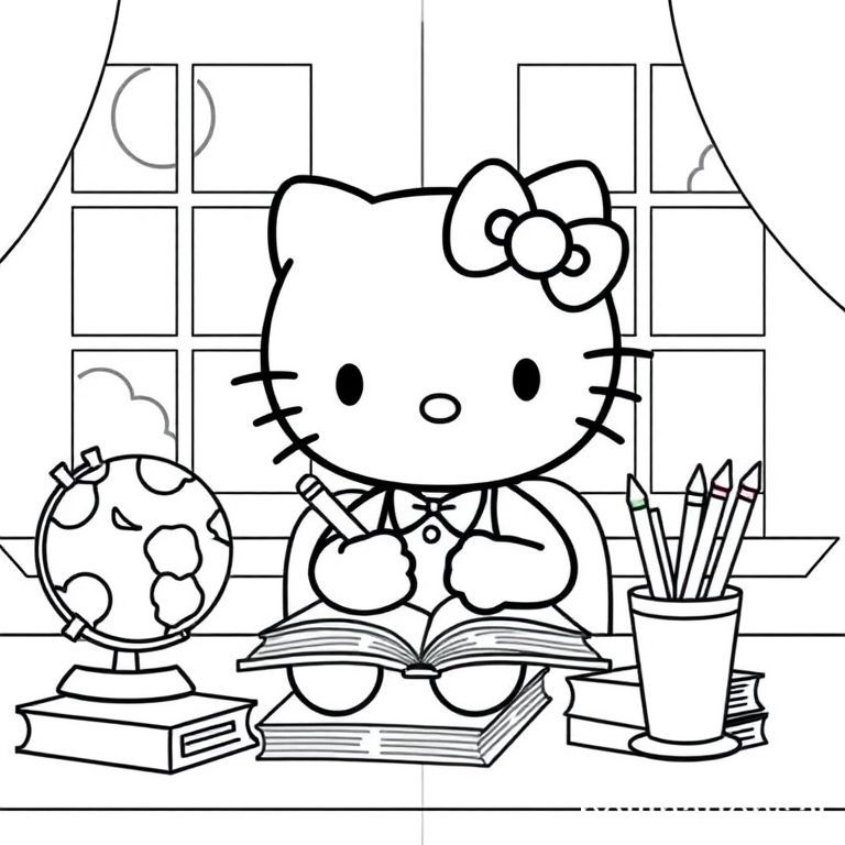 ハローキティは勉強しています！楽しい塗り絵アイデア