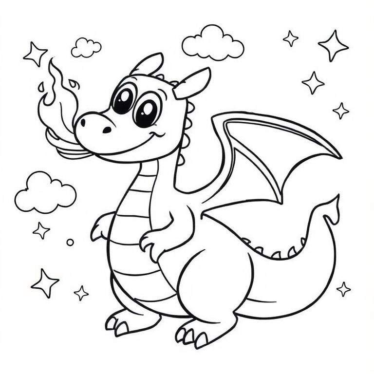 火を吹くドラゴンの塗り絵 - 創造力を刺激するアート活動