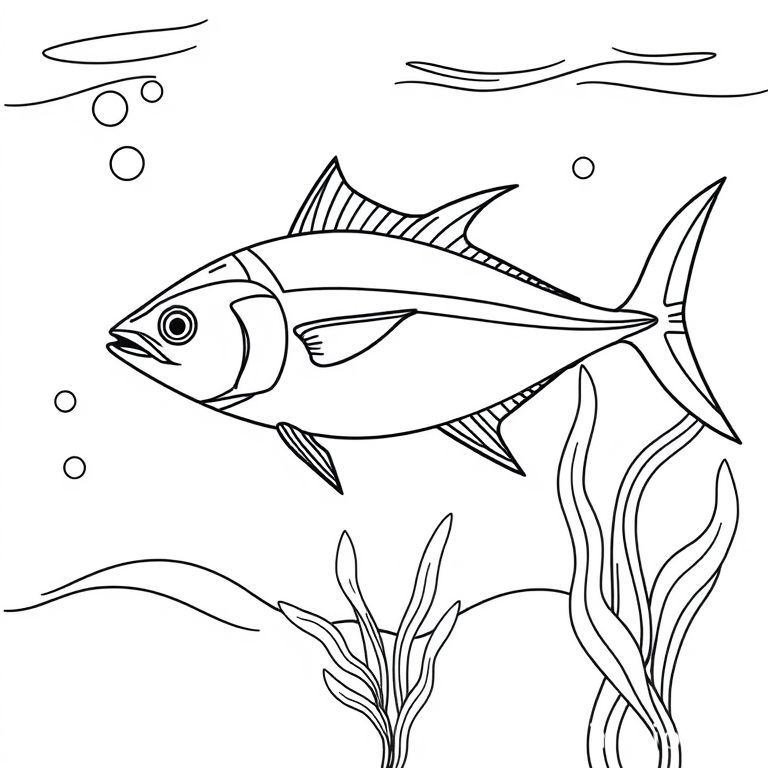 魚と海の下のマグロの塗り絵を楽しもう！