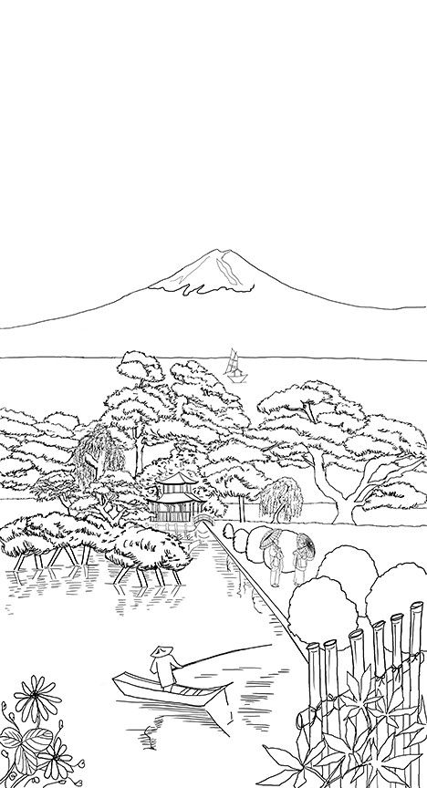 無料でダウンロードできる富士山風景の塗り絵 | 学びを楽しむ子ども向け