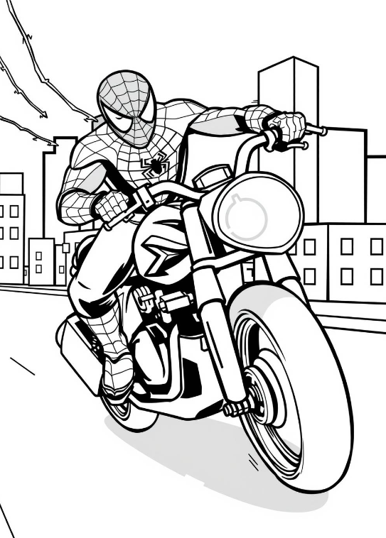 無料ダウンロード！スパイダーマンのバイク塗り絵で冒険を楽しもう