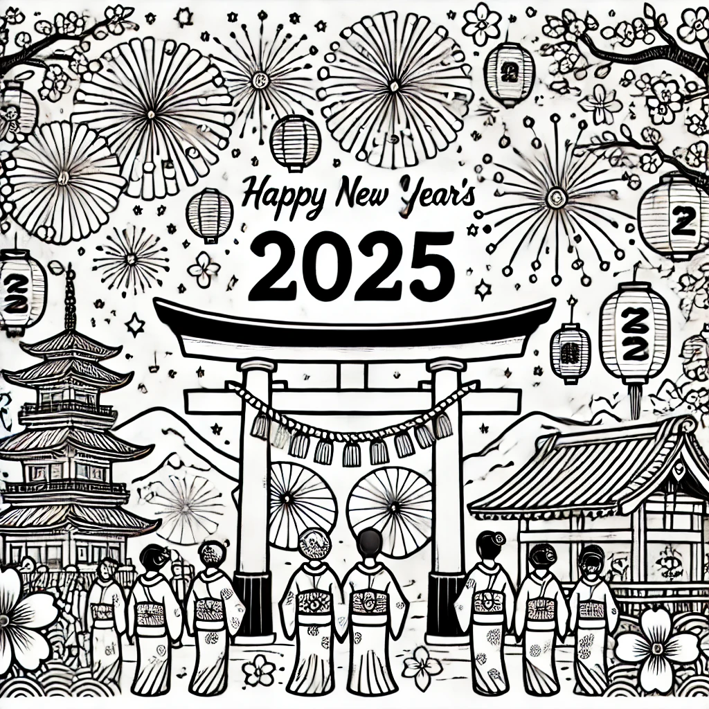 2025年カレンダー塗り絵｜新年を祝う無料ダウンロード素材