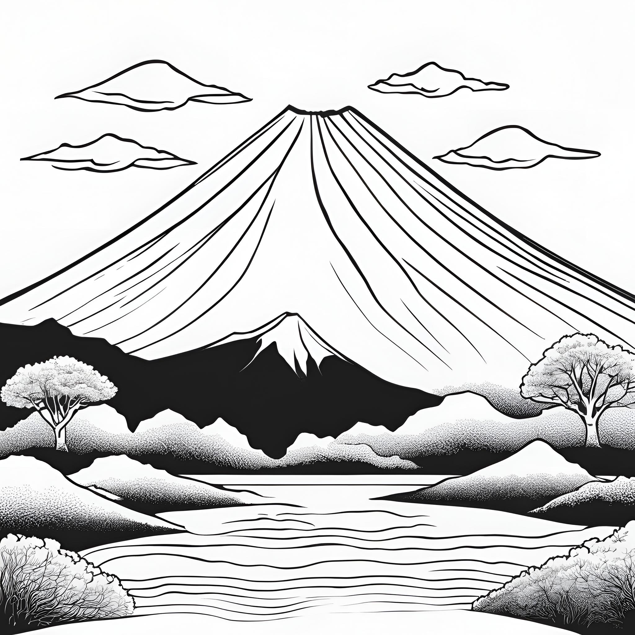 無料で印刷できる夜の富士山のぬりえ - 美しい日本の象徴を彩ろう！