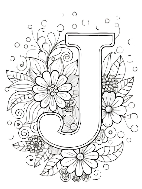 アルファベット「J」と花の塗り絵｜無料ダウンロードで創造力と学びを楽しもう！