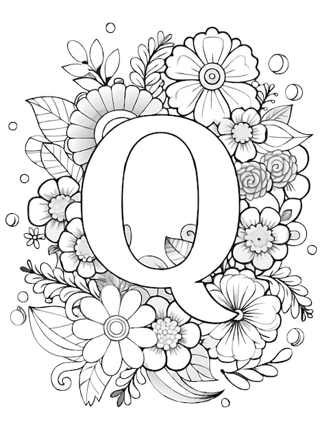 アルファベット「Q」と花の塗り絵｜無料ダウンロードで楽しく学びと創造を体験！