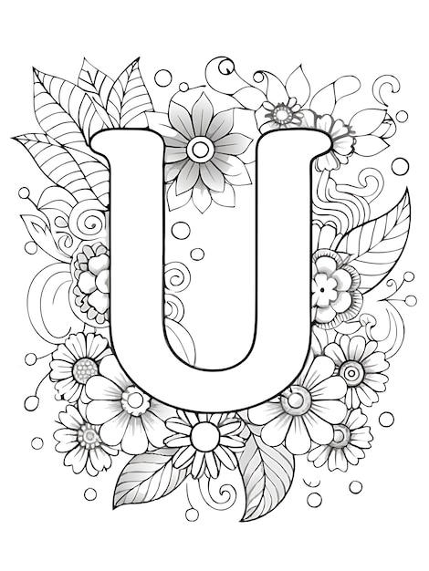 アルファベット「U」と花の塗り絵｜無料ダウンロードで楽しく学ぼう！