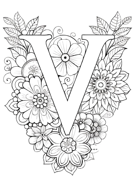 アルファベット「V」と花の塗り絵｜無料ダウンロードで楽しく学ぼう！