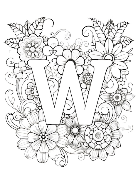 アルファベット「W」と花の塗り絵｜無料ダウンロードで楽しもう！