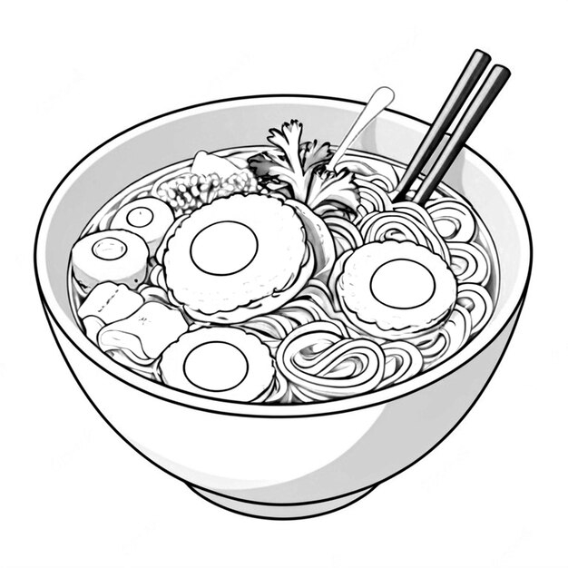 無料のラーメン塗り絵 | 美味しそうな卵入りラーメンの塗り絵ページ