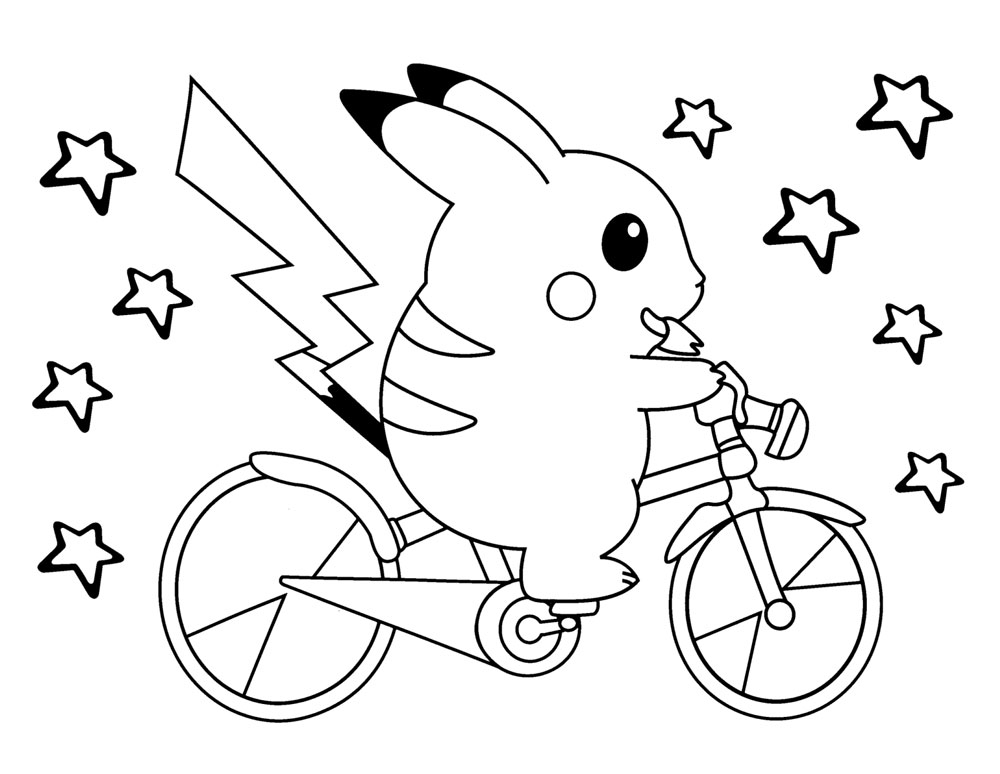  自転車に乗るピカチュウの塗り絵｜楽しく学べる無料ダウンロード教材