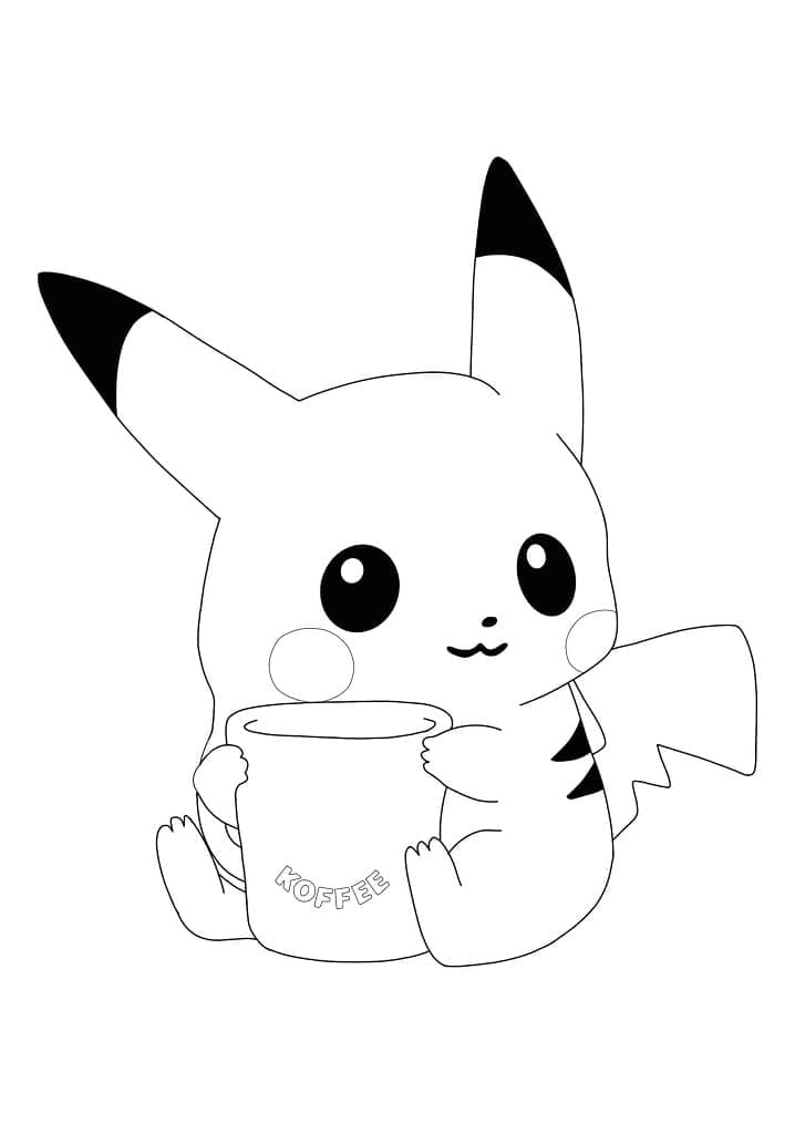 Pikachuのコーヒーカップぬり絵｜無料で楽しめるかわいいポケモン塗り絵！